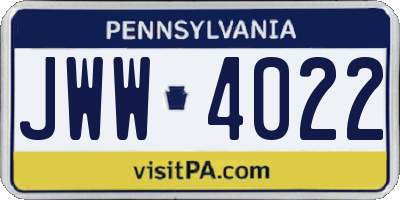 PA license plate JWW4022