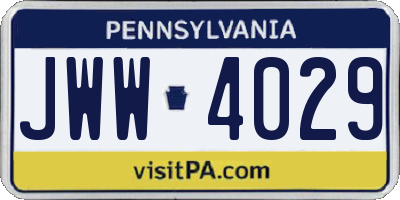 PA license plate JWW4029
