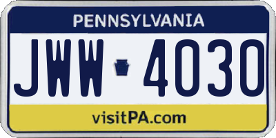 PA license plate JWW4030