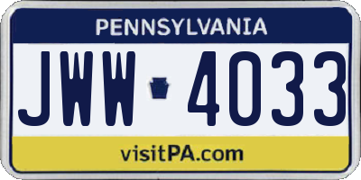 PA license plate JWW4033