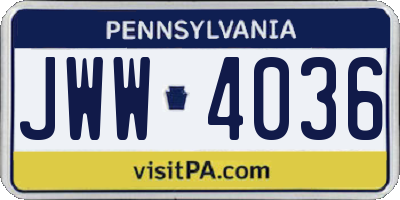 PA license plate JWW4036