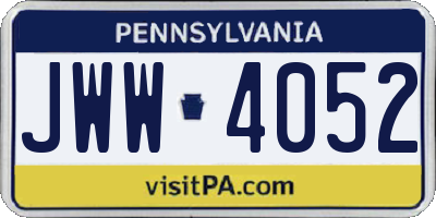 PA license plate JWW4052