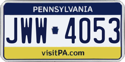 PA license plate JWW4053
