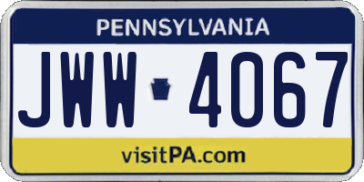 PA license plate JWW4067