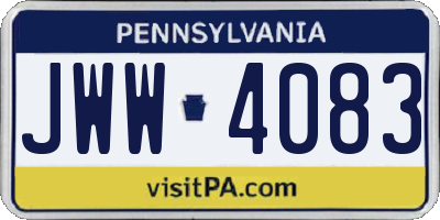 PA license plate JWW4083