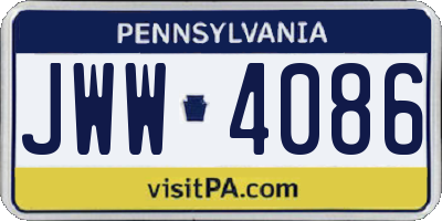 PA license plate JWW4086