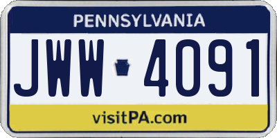 PA license plate JWW4091