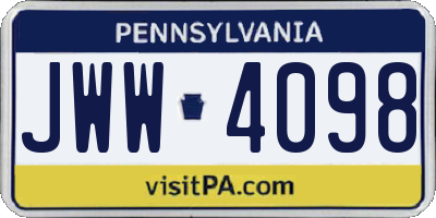 PA license plate JWW4098