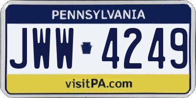 PA license plate JWW4249