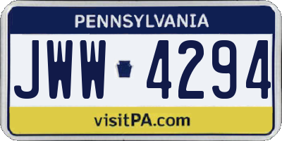 PA license plate JWW4294