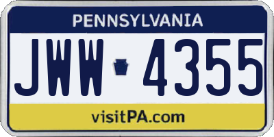 PA license plate JWW4355