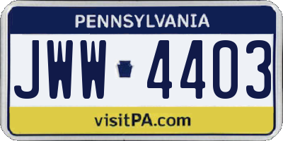 PA license plate JWW4403
