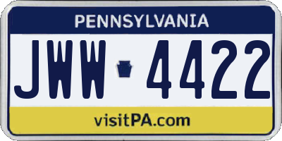 PA license plate JWW4422