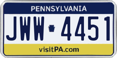 PA license plate JWW4451