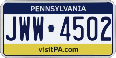 PA license plate JWW4502