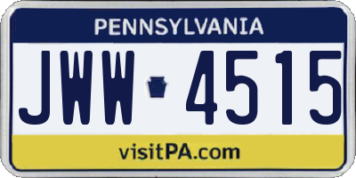 PA license plate JWW4515