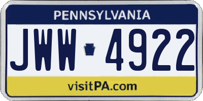 PA license plate JWW4922