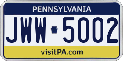 PA license plate JWW5002