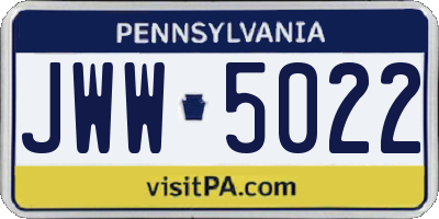 PA license plate JWW5022