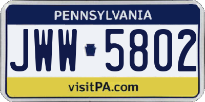 PA license plate JWW5802