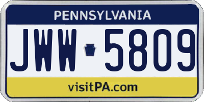 PA license plate JWW5809