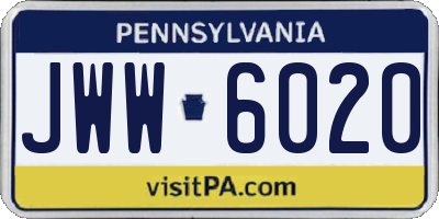 PA license plate JWW6020