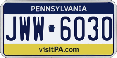 PA license plate JWW6030