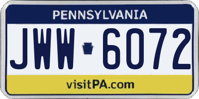PA license plate JWW6072