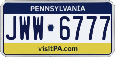 PA license plate JWW6777