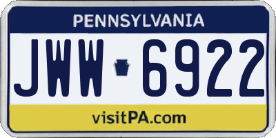 PA license plate JWW6922