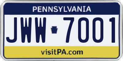 PA license plate JWW7001