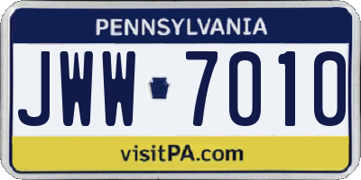 PA license plate JWW7010