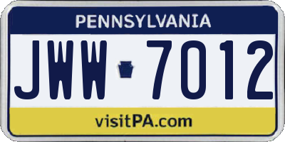 PA license plate JWW7012