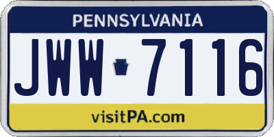 PA license plate JWW7116
