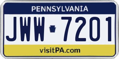 PA license plate JWW7201