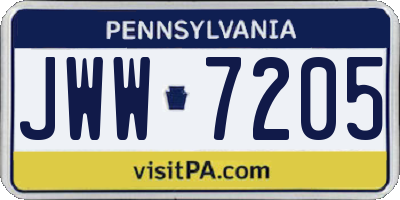 PA license plate JWW7205