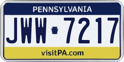 PA license plate JWW7217
