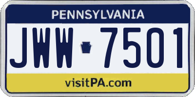 PA license plate JWW7501