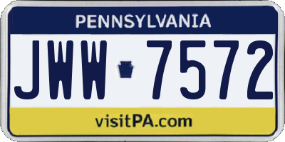 PA license plate JWW7572