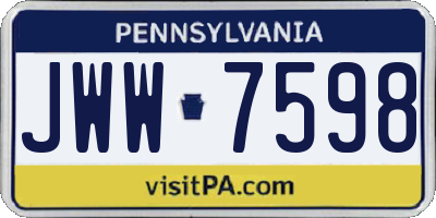 PA license plate JWW7598