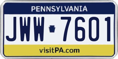 PA license plate JWW7601