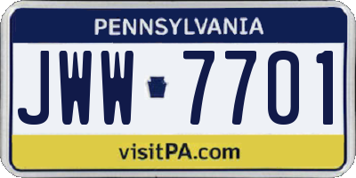 PA license plate JWW7701
