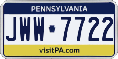 PA license plate JWW7722