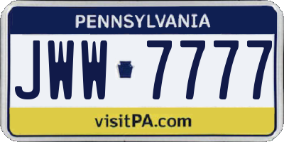 PA license plate JWW7777