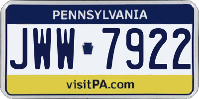 PA license plate JWW7922
