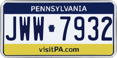 PA license plate JWW7932