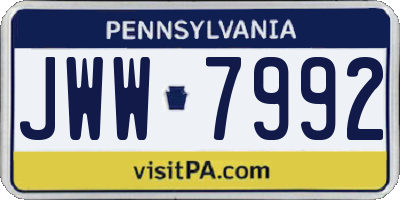 PA license plate JWW7992