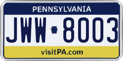 PA license plate JWW8003