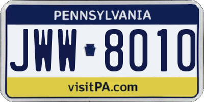 PA license plate JWW8010