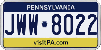 PA license plate JWW8022